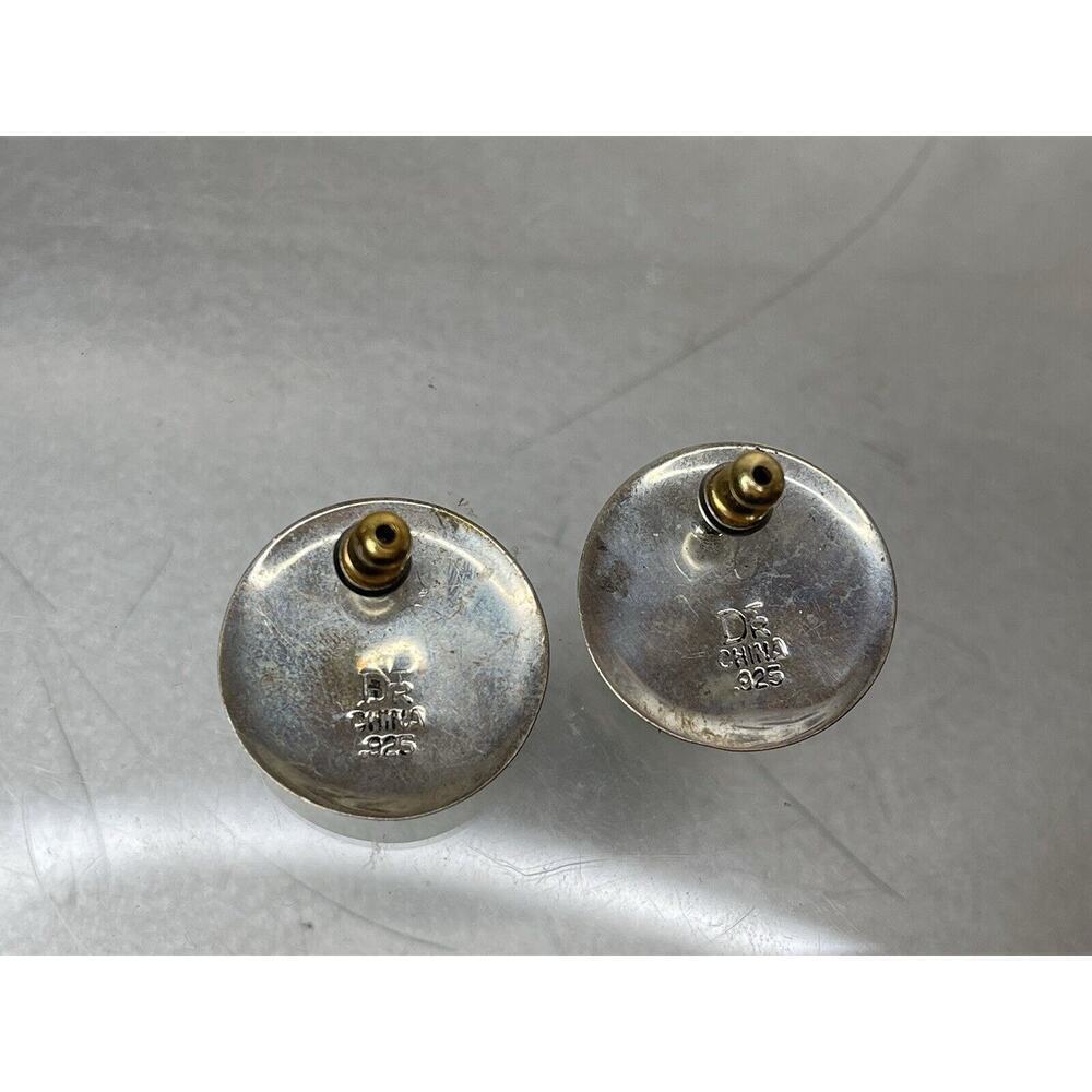DTR Jay King 925 Turquoise Button Shaped Pierced Earrings Vintage - Picture 3 of 4